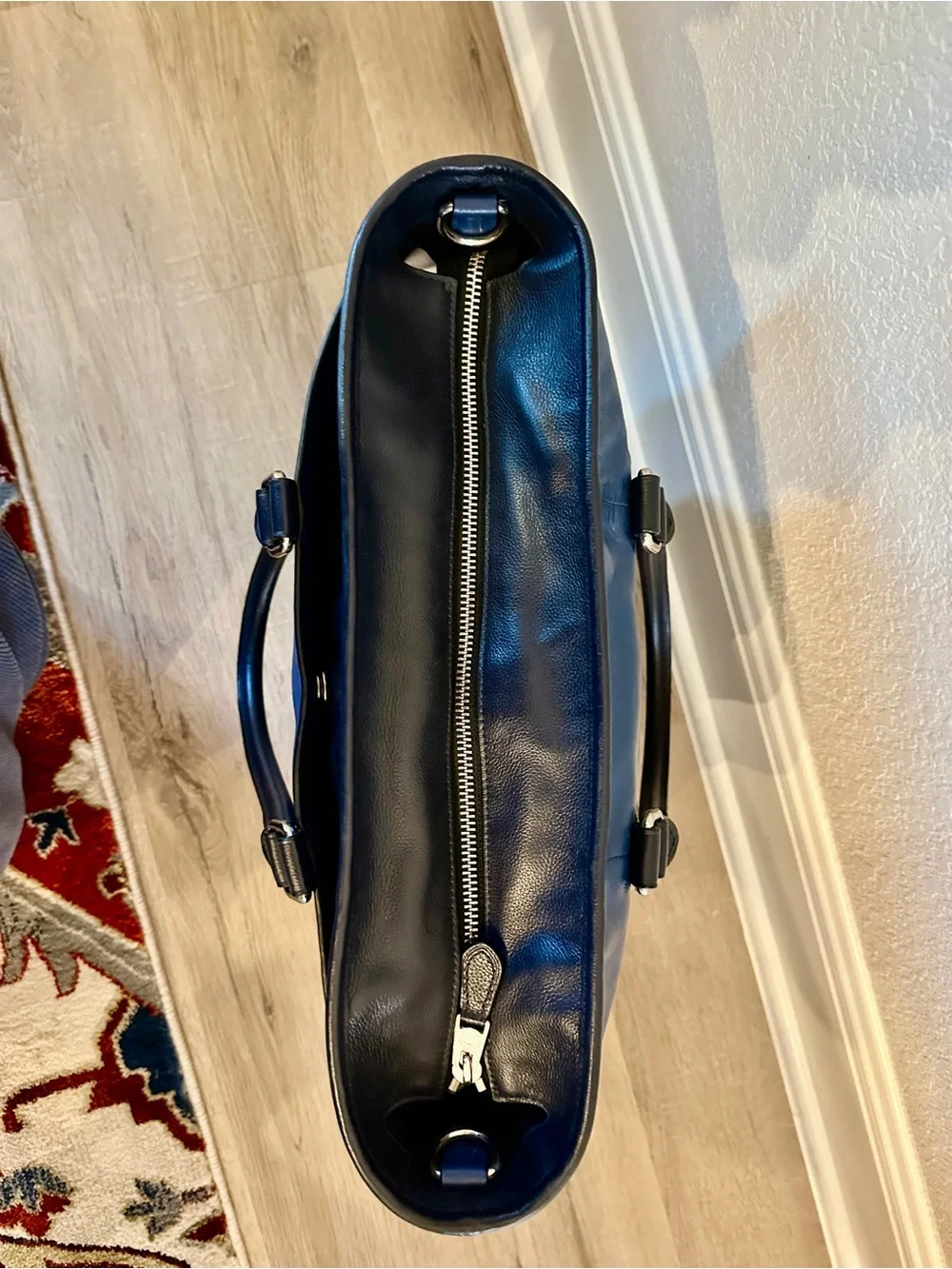 Coach Vintage Blue Navy Color Block Leather Perry Business Tote with Black Trim - Picture 3 of 16